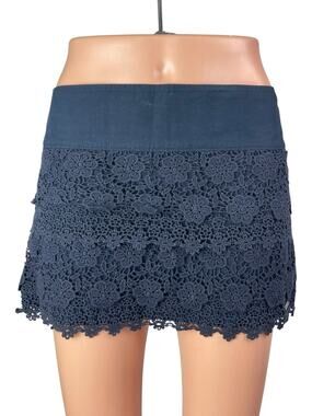 Abercrombie & Fitch Navy Blue Floral Lace Mid Waist Straight Mini Skirt Size S